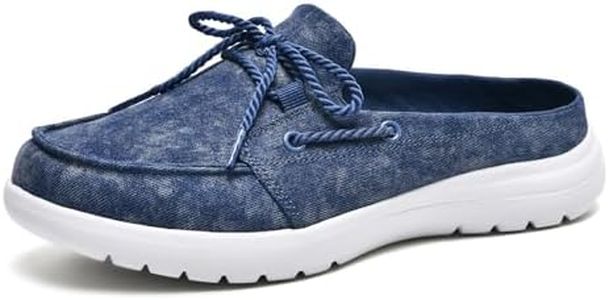 Buyrew Mules for Women Slip on Shoes Comfortable Knit Canvas Walking Flats with Arch Support Breathable Clogs House Slippers Blue 8
