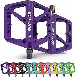 BUCKLOS Mountain Bike Pedals MTB Pedals Flat, Bicycle Road Bike Adult Large Platform Pedal with Non-Slip Grips for Gravel/Ebike/Hybrid Bikes/Beach Cruiser(9/16 Nylon Purple)