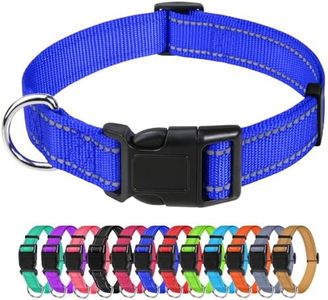 TagME Reflective Nylon Dog Collars, Adjustable Classic Pet Collar with Quick Release Buckle for Medium Dogs, Royal Blue, 1.0" Width
