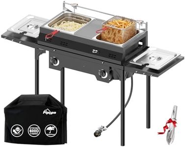Outdoor Propane Deep Fryer | Dual-Mode Fish Fryer | 2×8-Qt Stainless Steel Pots | Independent Burners | 40,000 BTU, Includes Cover Tongs Thermometers Baskets & Lids | Ideal for Home & Commercial Use