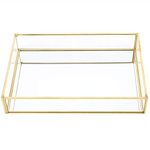 Vintage Metal Glass Storage Box, Rectangle Jewelry Display Organizer Box, Gold Tray Jewelry Cosmetics Display Boxes for Storage Trinket Rings Bracelet(Large)