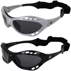 2 Pair Birdz Seahawk Polarized Sunglasses Floating Jet Ski Goggles Sport Kite-Boarding Surfing Kayaking1 Black with Smoke Lenses and 1 Silver Smoke Lenses