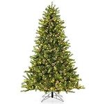 Goplus 3-Minute-Setup Pre-Lit Artificial Christmas Tree, 6ft Hinged Xmas Tree with 360° Quick Power Connector, 944 PVC & PE Branch Tips, LED Bulbs, 3 Lighting Modes, for Office Home Holiday Decor