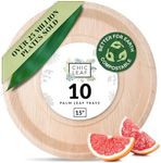 Chic Leaf Palm Leaf Trays Like Disposable Bamboo Serving Trays and Platters 15 Inch Large Round 10 Pack - 100% Compostable Disposable Charcuterie Boards for Weddings, Events, and Catering