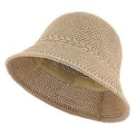 EINSKEY Women's Crochet Bucket Hat, Faux Straw Weaving Sun Hat Packable Mesh Woven Soft Lightweight Beach Hat for Spring Summer Fall Camel