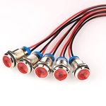 Gebildet 5pcs 10mm AC/DC 12-24V LED Metal Indicator Light Waterproof Signal Lamp Pilot Dash Directional with Wire(Red)