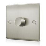 LED Dimmer Switch, Trailing Edge Dimmer Light Switch for LED/Halogen Lights, 1 Gang 2 Way 3-150 Watts, Brushed Steel