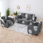 Story@Home Sofa Cover 3+1+1 Seater | Elastic Sofa Cover | Polyester | (Grey & White) Durable and Stylish Sofa Cover Set | Leaf Design Sofa Cover, Anti-Slip Sofa Cover for Living Room