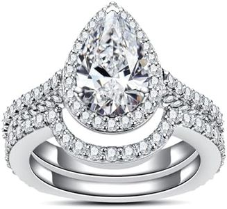 AnuClub Pear Cut Moissanite Wedding Rings Bridal Set for Women 3CT Center Stone D Color VVS1 925 Sterling Silver Halo Engagement Promise Anniversary Ring with Certificate Size 7.5