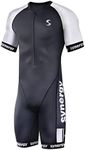 Synergy Triathlon Tri Suit - Men's Elite Short Sleeve Trisuit Cycling Skinsuit (Black/White, Small)