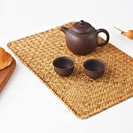 YANGQIHOME Pack of 6, Natural Seagrass Placemats, 43 x 30 cm, Woven Rectangular Placemats, Rattan Wicker Table Mats for Dinning Table