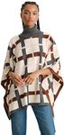 NAADAM Soft 100% Cashmere Plaid Jacquard Poncho, Cream/Tortoise, OS Plus