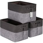Sea Team 3-Pack Large Storage Basket Set, Trunk Organizer, Clothes Toys Bin, 15 x 10 x 10 Inches, Big Rectangular Canvas Fabric Collapsible Shelf Box with Handles for Kids Room (Medium/15 x 10 x 10", Grey/Black)