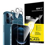 NEW'C 4 Pack, 2 x Glass Screen Protector for iPhone 12 Pro and 2 x Camera lens Protector, Scratch-Resistant, No Air Bubbles, Extremely Durable, 9H Hardness Tempered Glass