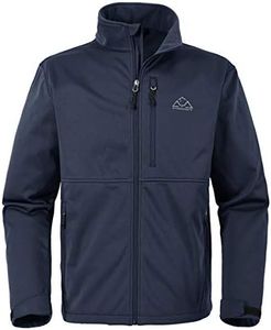 Rdruko Men's Soft Shell Jacket Fleece Lined Waterproof Lightweight Hiking Hooded Winter Jacket, Navy, Medium