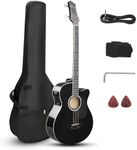 Ktaxon 4 String Acoustic Bass Guitar, Full Size Bass Guitar Kit with Portable Guitar Bag, Premium Cable, Wrench, Strap, Plectrum (Black)