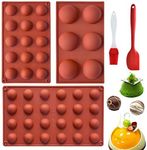 3PCS Silicone Semicircle Chocolate Mold with Spatula and Brush Non-Stick Semi Sphere Silicone Moulds Set for Chocolate Candy Jelly Ice Cream Fondant Cake Decoration Half Sphere Bakeware Set