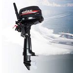 6HP Outboard Motor Inflatable Boat Motor Petrol Boat Engine 2 Stroke 4.4KW 40cm Shaft Marine Engine Water Cooling System Suitable for Dinghy Fishing Boat Kayak Fishing Boat(20KM/H,4500-5500r/min)