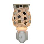 Cello Silver Mosaic Plug In Wax Melt Burner & Oil Burner. The electric, glass oil burner and wax burner creates a stunning design when lit as well as releasing fragrance around your home.