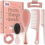 Lily England Detangle Hair Brush for Thick, Curly & Straight Hair - Fun Stocking Fillers for Teenage Girls & Kids with Decorative Stickers - Teenage Girl Gift (Rose Gold, 6 Pack + 39 Stickers)