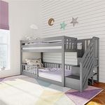 Max & Lily Low Bunk with Stairs and Three Guard Rails, Grey