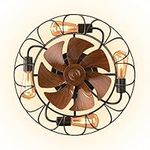 MOSSCO 19.7" Caged Ceiling Fan with Light, Semi-Enclosed Low Profile Flush Mount Small Industrial Ceiling Fan with Light, Included 5 * 2700K Edison Bulbs,6 Wind Speed, Reversible, Quiet DC Motor