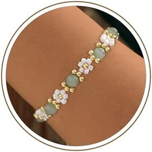 Nymerianoble Beaded Bracelets Bridesmaid Gifts Green Healing Crystal Bracelet Wedding Gift Friendship Flower Bracelets Mom Birthday Gifts Handmade Jewelry
