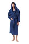 SIORO Terry Cloth Bathrobe for Men Long Cotton Towel Hooded Robes Big & Tall Spa Bath Warm Soft Absorbent Housecoat, Navy X-Large