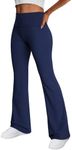 Trendy Queen Women's Wide Leg Yoga Pants Bootcut Workout Flare Leggings Trendy High Waisted Fold Over 2024 Fall Outfits Navy XXL