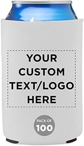 Custom Neoprene Collapsible Can Coolers 12 oz. Set of 100, Personalized Bulk Pack - Great for Weddings, Parties, Anniversary, Indoor & Outdoor Events - White
