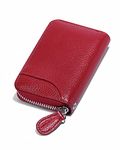 Credit Card Holder Small RFID Wallet Zipper Genuine Leather Wallets Case for Men Women id Compact Slim Zip 12 Individual Credit Card Slots and 2 Cash Slots Wine Red