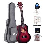 Winzz Ukulele Concert 23 Inch Red Ukulele Beginner Set for Adults Children Unique Colour Design