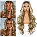 Sapphirewigs Highlight Blonde Lace Front Wig Synthetic 13x4 Body Wave Ombre Blonde Balayage Kanekalon Futura Wig Party Date Daily Wear Natural Looking Wig 26inch