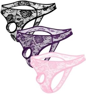 Avidlove Mens Lace Underwear Briefs Open Front Panties Low Rise Sexy Bikini Briefs Underwear 1-3 Pack