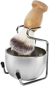 Wskderliner 3 en 1 Brosse à barbe Kit, Bol à Savon à Barbe en Acier Inoxydable, Tasse à Crème à Raser et Support Titulaire pour Homme
