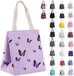 iknoe Insulated Lunch Bag for Women, 9L Durable Wide-Open Foldable & Portable Lunch Tote with Interior Pockets, Water-resistant Thermal Lunch Cooler for Adults Picnic Beach (Purple Butterfly)