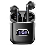 NZKEEYZI Wireless Earbuds, Bluetooth Headphones with HD Noise Cancelling Mic 2024 In Ear Earphones, Mini LED Display, 50H Playtime IP6 Waterproof Wireless Headphones Black