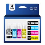 T502 502 Ink Refill Bottles for Ecotank ET2760 ET-4760 ET2750 ET-3760 ET-2850 ET-15000 ST-4000 ST-2000 ET-3710 ET-3850 ET-3750 ET-4850 ET-3830 ET4750 ET2700 ST3000 ET3700 Printer(BK C M Y)