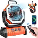 Odoland 30000mAh Camping Fan with LED Lantern, Rechargeable Battery Operated Oscillating Fan with Remote & Hook, Portable Tent Fan with Timer, 4 Speeds for Outdoor Camp RV Jobsite Power Outage, Orange