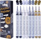 Black White Gold Silver Acrylic Paint Pens, 0.7mm Permanent Marker Pens Waterproof Art Draw Painting Pens for Fabrics Tire Nail Ceramic Wood Metal Paper Glass Windows Plastic Leather DIY 8 Pack