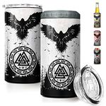 SANDJEST Viking Tumbler Raven Celtic 4 in 1 16oz Tumbler Can Cooler Coozie Skinny Stainless Steel Tumbler Gift for Men Dad Son Christmas Birthday