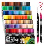 Dual Tip Colouring Pens Brush Pens, 168 Felt Tip Pen Art Markers for Kids and Adults, Fineliner Tip Brush Marke for Drawing Sketching Calligraphy Painting