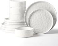 Herogo 12 Piece Dinner Set, Stoneware Dinnerware Sets for 4 People, Reactive Glaze Dining Plates and Bowls, Microwave and Dishwasher Safe, Chip and Scratch Resistant, Elegant Speckled Pearl White