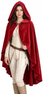 JEGERMIG Red Fairy Renaissance Hooded Cloak Renaissance Costume Medieval Wizard Cosplay Witch Cape
