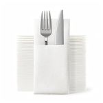 JEBBLAS Disposable Cloth Like Napkins Built-in Flatware Pocket,Wedding Party Linen Feel White Napkin, Prefolded for Silverware,100 Count