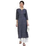 Artsy Fashion Women's Cotton Slub Round Neck 3/4 Sleeves Printed Designer Stylish Kurti for Ladies (Navyblue-XL)