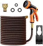 VonHaus Expandable Garden Hose – 50FT Flexible Hose Pipe with 10-Pattern Spray Nozzle & 1/2" and 3/4" Brass Fittings – 4-Layer Latex Kink Free Design Wall Mounted Heavy Duty Retractable Water Hose