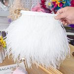 Raibertin 2 Yards White Ostrich Feathers Trim for Crafts Decoration Party Wedding Dress Clothing Sewing Costumes (10-15cm, White)