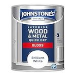 Johnstone's - Quick Dry Gloss - Brilliant White - Gloss Finish - Water Based - Interior Wood & Metal - Radiator Paint - Low Odour - Dry in 1-2 Hours - 8m2 Coverage per Litre - 0.75 L