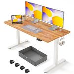 FEZIBO Standing Desk with Drawer, Adjustable Height Electric Stand up Desk, 55 x 24 Inches Sit Stand Home Office Desk, Ergonomic Workstation White Steel Frame/Light Rustic Brown Tabletop